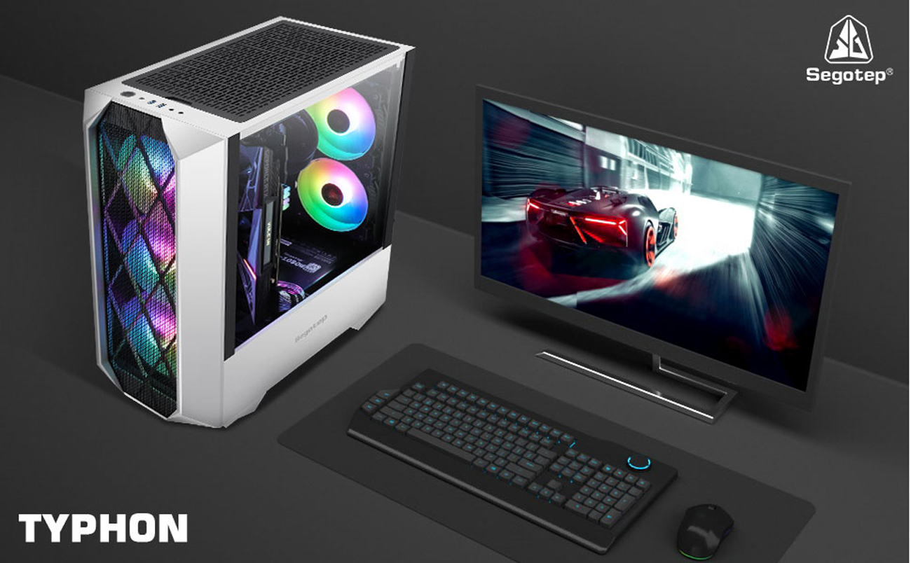 Segotep Typhon ATX White Mid Tower PC Gaming Tempered Glass Computer Case